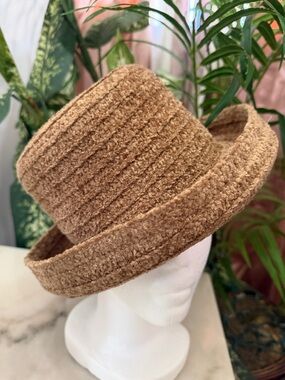 BETMAR Brown Bouclé Bucket Hat with Metal Accent